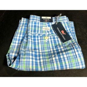 Vineyard Vines boys shorts sz 16 blue green plaid VV wakehurst club shorts